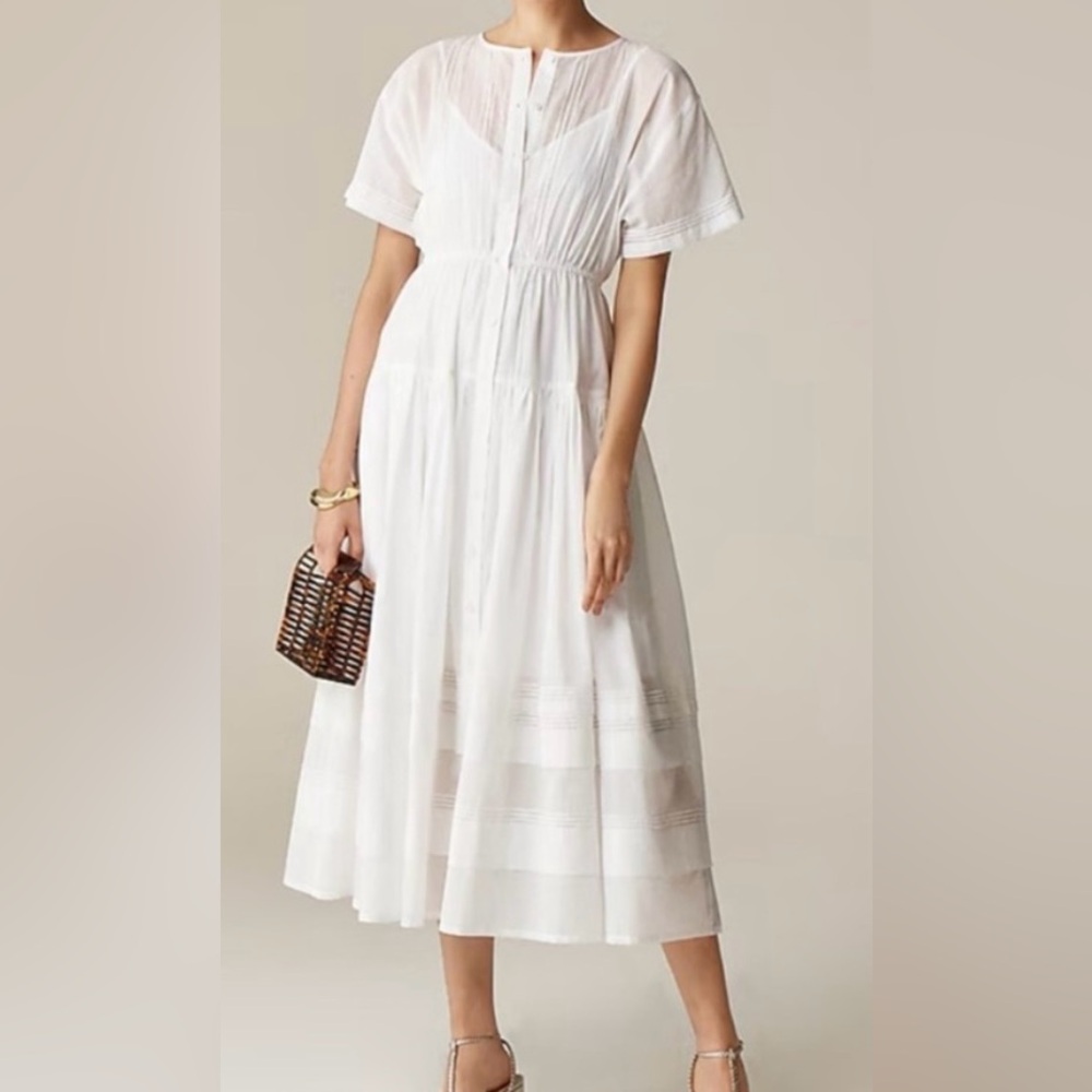 NWT J.Crew Pintuck shirtdress in cotton voile XS White Preppy Casual Wedding